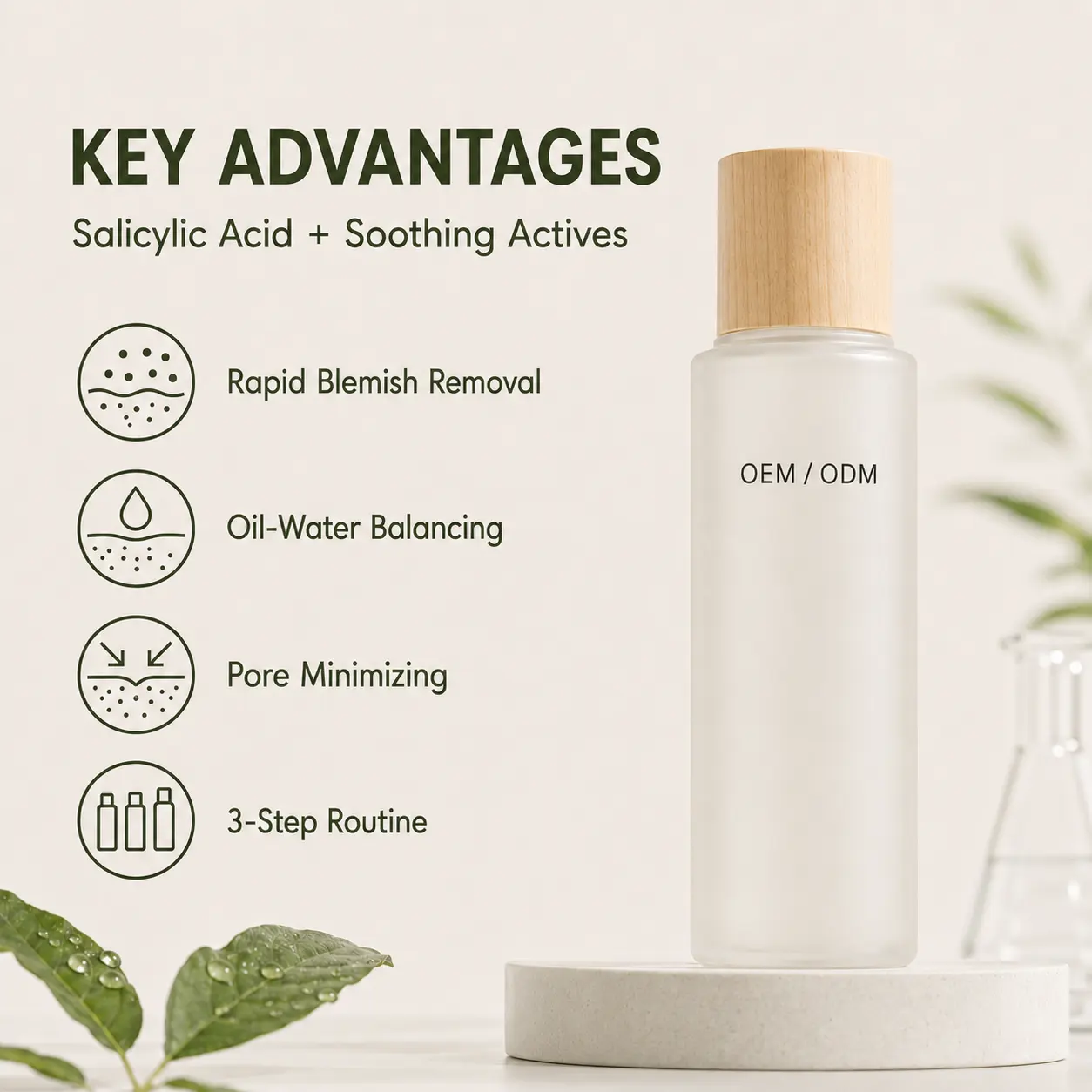 Factory Direct Salicylic Acid + Soothing Actives Anti Acne Set 3-Step Routine ODM Custom Packaging for Beauty Brand
