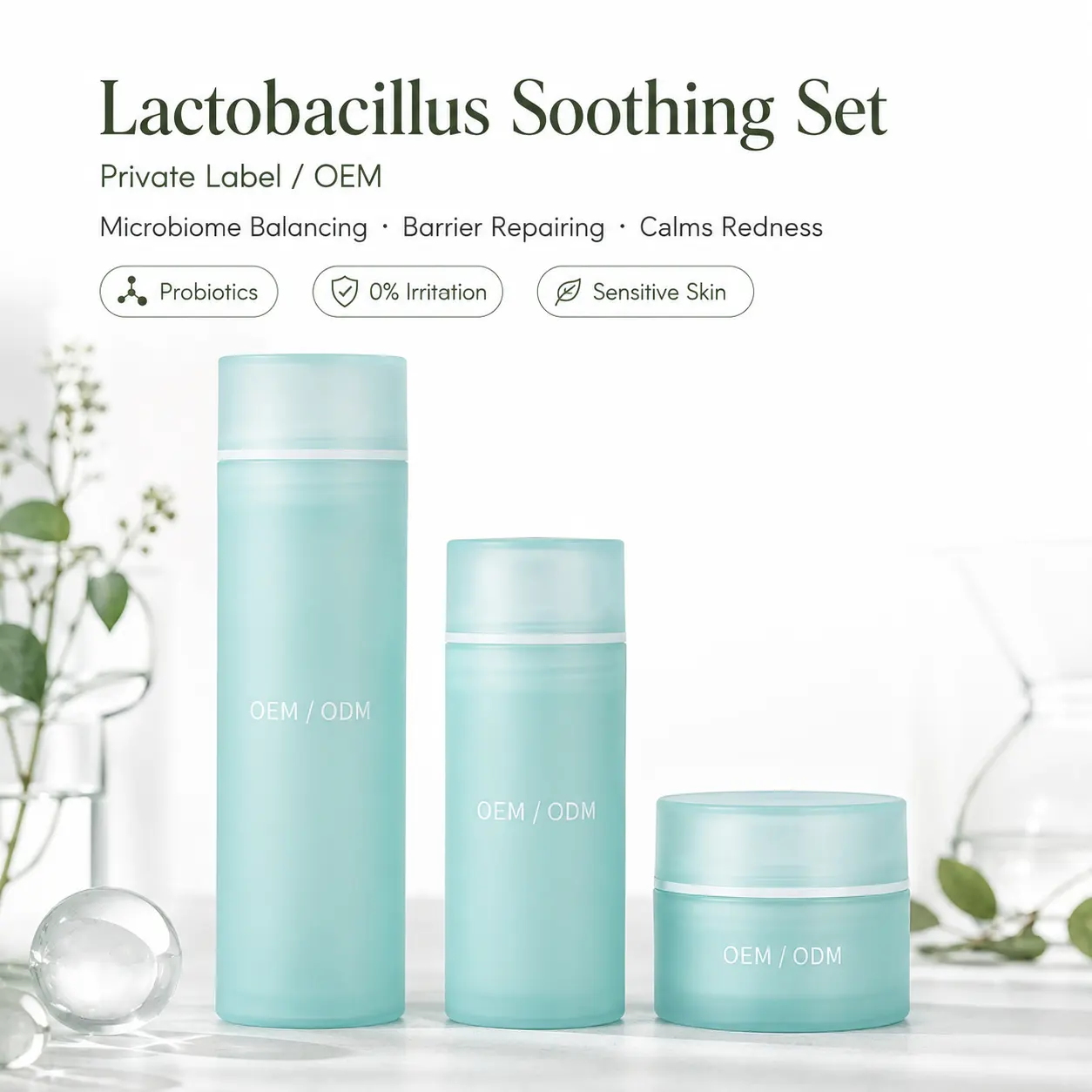 OEM Private Label Lactobacillus Soothing Skincare Set Barrier Repair Calms Redness Sensitive Skin Custom Formula Manufacturer