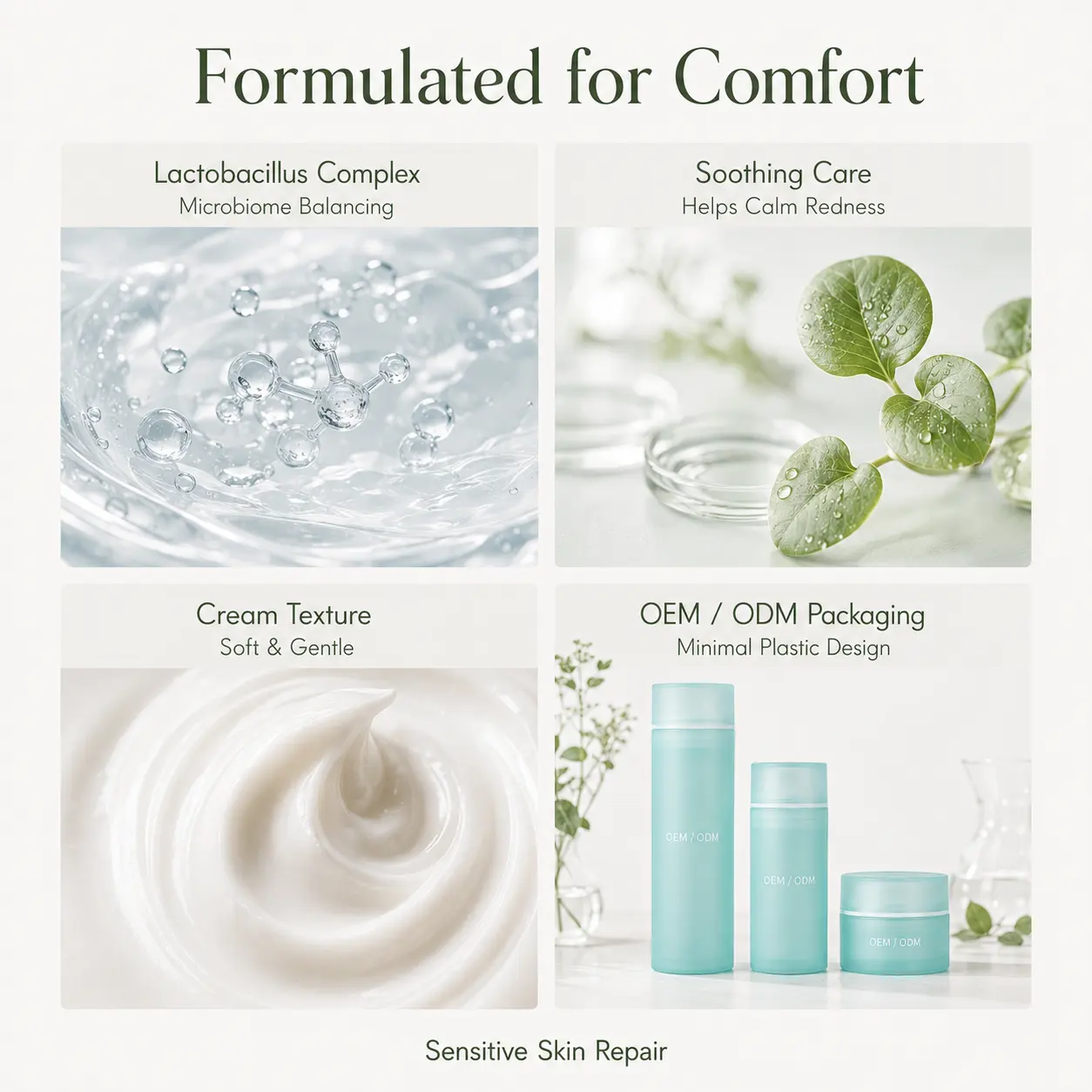 OEM Private Label Lactobacillus Soothing Skincare Set Barrier Repair Calms Redness Sensitive Skin Custom Formula Manufacturer