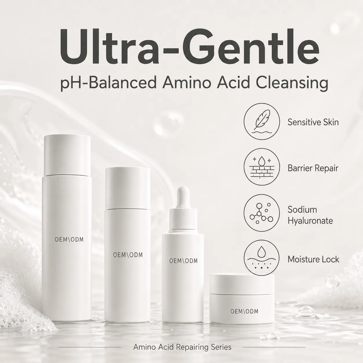 OEM Private Label Amino Acid Repairing Skincare Set Gentle Cleansing & Barrier Repair Custom Formula & Packaging Manufacturer