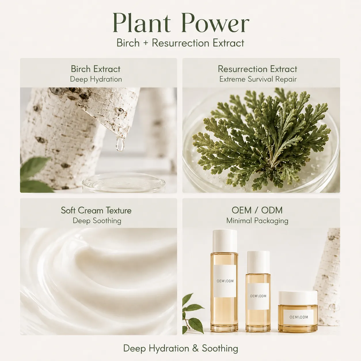 OEM Private Label Birch Resurrection Skincare Set 72H Deep Hydration Soothing Cream Toner Custom Formula Packaging Manufacturer