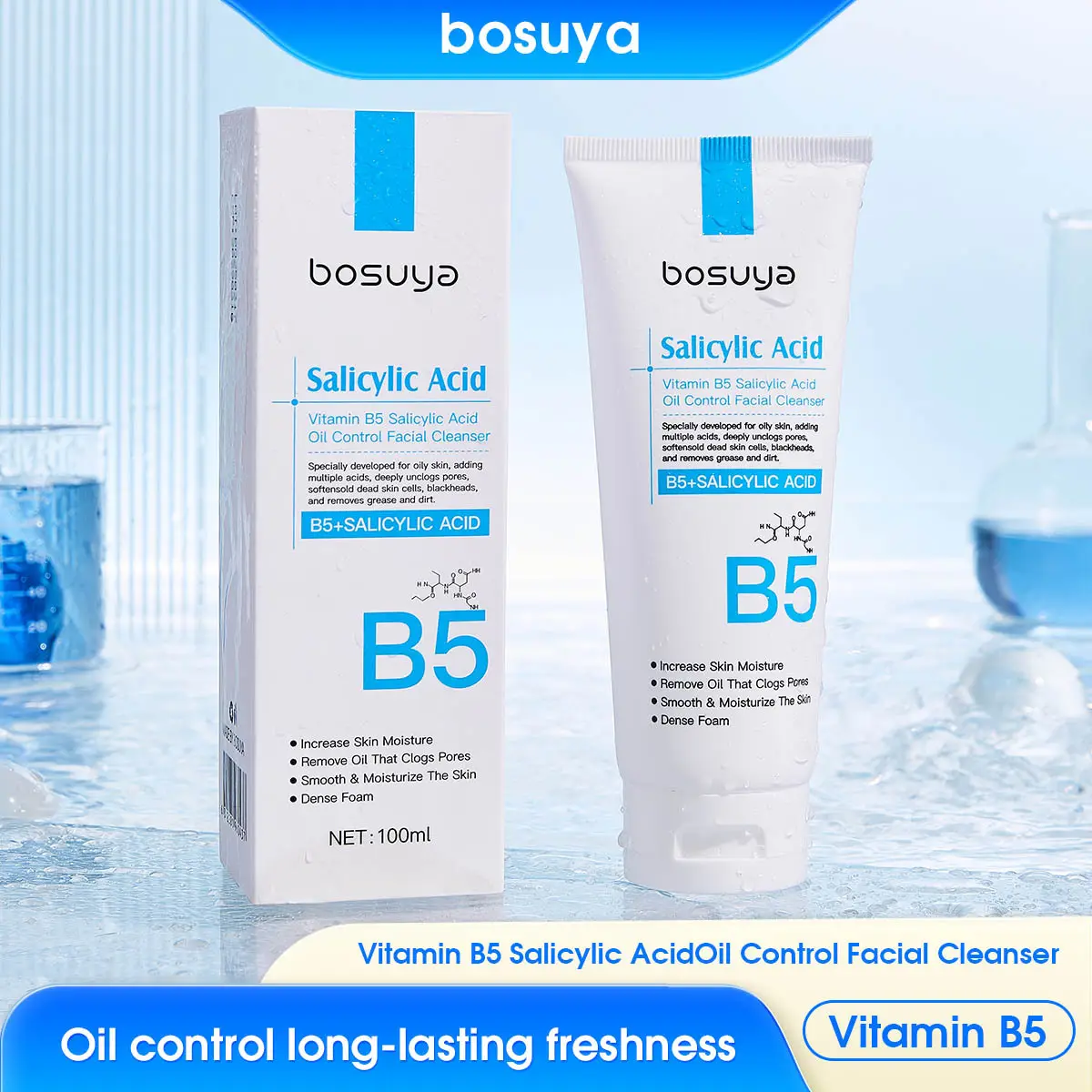 Private Label OEM B2135 Salicylic Acid Foam Facial Cleanser Hydrating Moisturizing Oil Control Shrink Pores Deep Clean All Skin