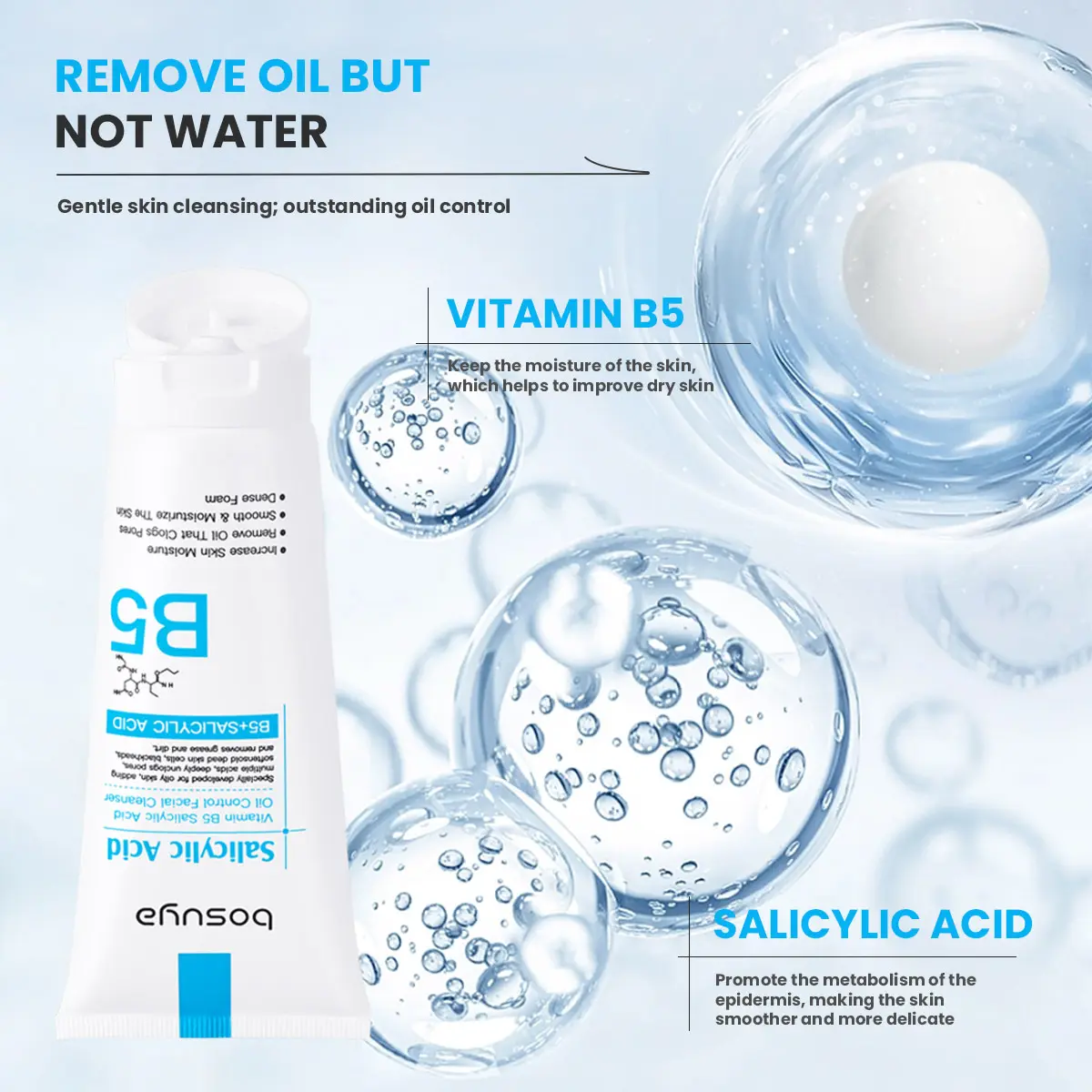 Private Label OEM B2135 Salicylic Acid Foam Facial Cleanser Hydrating Moisturizing Oil Control Shrink Pores Deep Clean All Skin