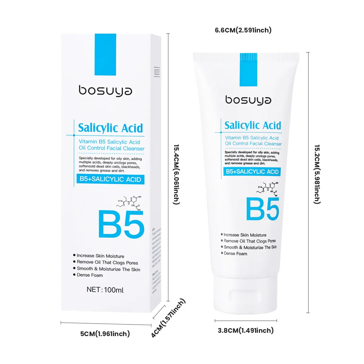 Private Label OEM B2135 Salicylic Acid Foam Facial Cleanser Hydrating Moisturizing Oil Control Shrink Pores Deep Clean All Skin