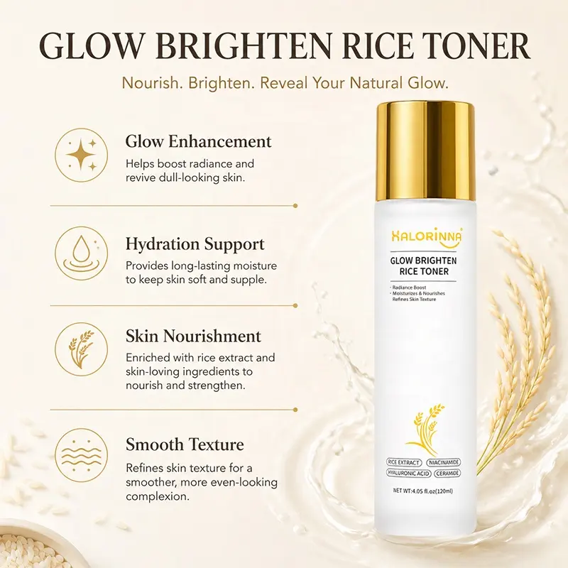 HALORINNA Brightening Rice Extract Niacinamide Hydrating Calming Liquid Toner 120ml for Natural Skin Radiance & Hydration