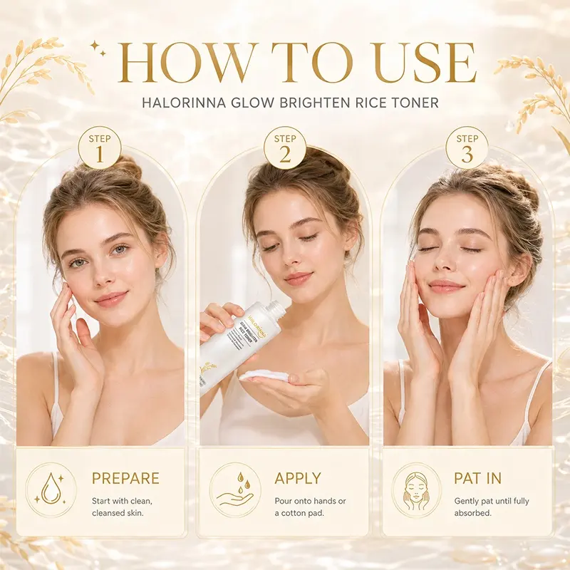 HALORINNA Brightening Rice Extract Niacinamide Hydrating Calming Liquid Toner 120ml for Natural Skin Radiance & Hydration