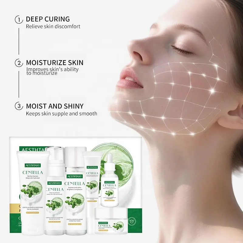 AESTHTANY Centella Asiatica Calming Hydrating Facial Set Vitamin C Elasticity Boosting for Sensitive Skin Daily Care-Luxurious