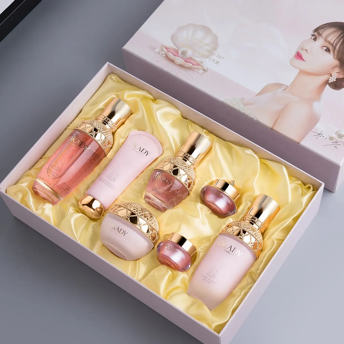 O'KADY Pearl Essence 7pcs Skincare Set | Brightening, Firming & Moisturizing Beauty Kit | Full Face Anti-Aging Treatment Set