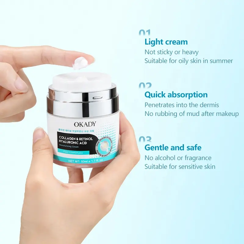 O'KADY Collagen Retinol Hyaluronic Acid Face Cream 50ml Sustain Skin Healthy Vitality Moisturizing Brightening Daily Facial Care