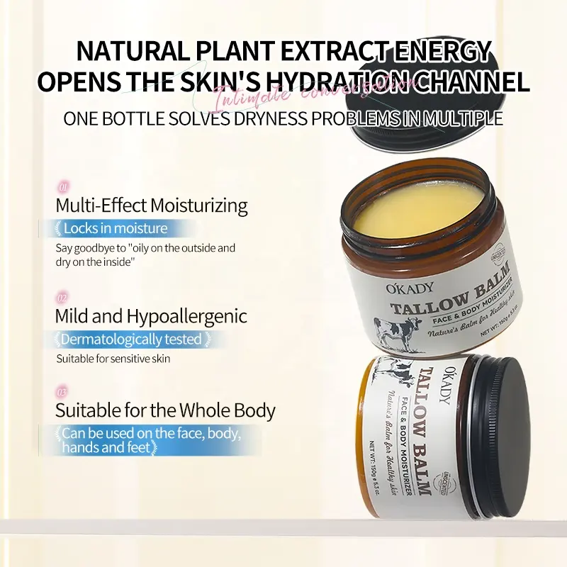 O'KADY 150g Natural Beef Tallow Hydrating Cream Moisturizer for Face & Body Nourishing Formula for Dry Rough Damaged Skin