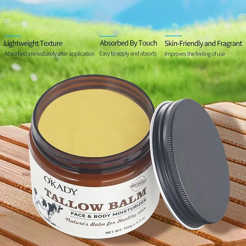 O'KADY 150g Natural Beef Tallow Hydrating Cream Moisturizer for Face & Body Nourishing Formula for Dry Rough Damaged Skin