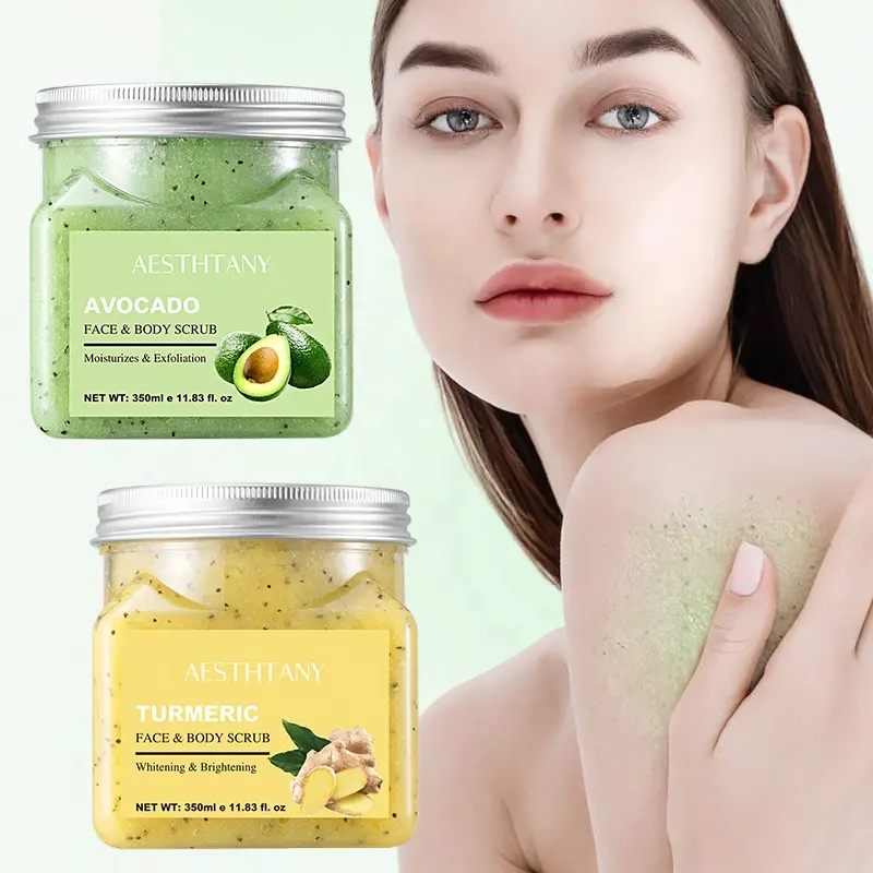 OEM AESTHTANY Avocado Turmeric Body Scrub 350ml | Clear Cuticles Moisturize | Exfoliating Soften Skin Private Label