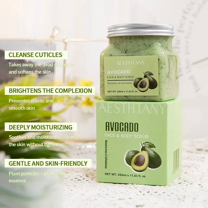 OEM AESTHTANY Avocado Turmeric Body Scrub 350ml | Clear Cuticles Moisturize | Exfoliating Soften Skin Private Label