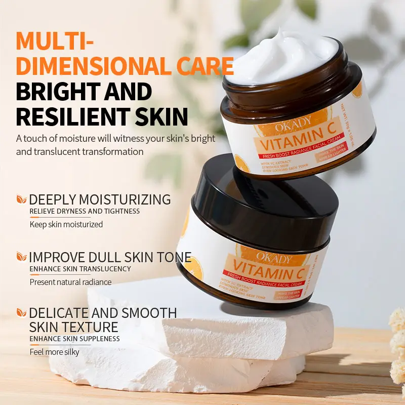 O'KADY 30g Vitamin C & E Refreshing Brightening Whitening Anti-Wrinkle Face Cream Daily Moisturizing OEM Wholesale