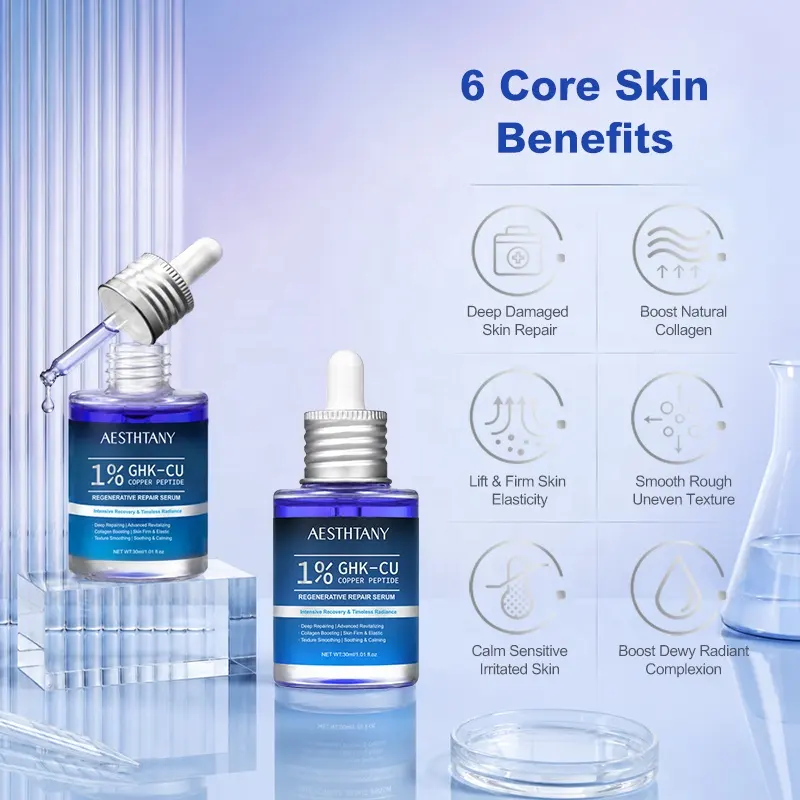 AESTHTANY Blue Copper Peptide Facial Serum 30ml Long-Term Moisture & Plumpness Care Nourishing Moisturizer Soothing for Face