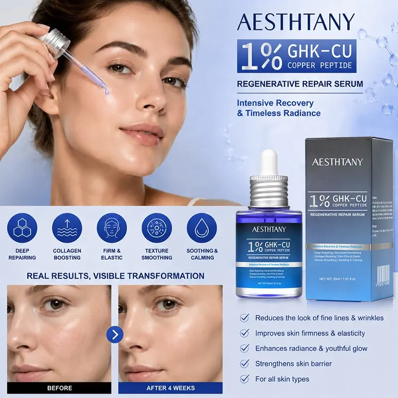 AESTHTANY Blue Copper Peptide Facial Serum 30ml Long-Term Moisture & Plumpness Care Nourishing Moisturizer Soothing for Face