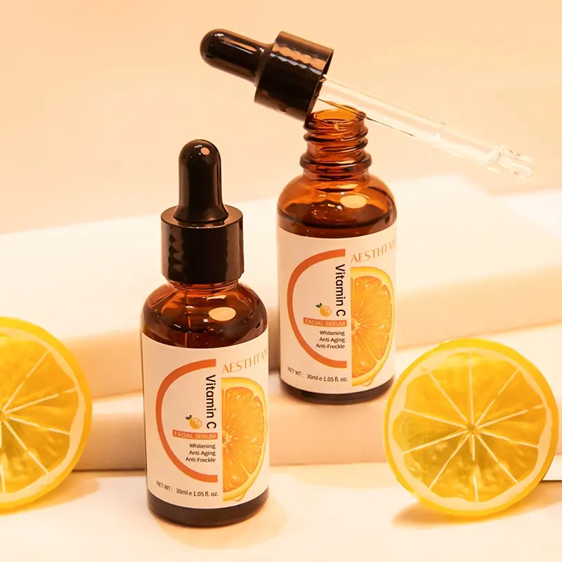 AESTHTANY OEM 30ml Vitamin C Sodium Hyaluronate Panthenol Facial Serum for Even Complexion Tone and Radiant Skin Maintenance