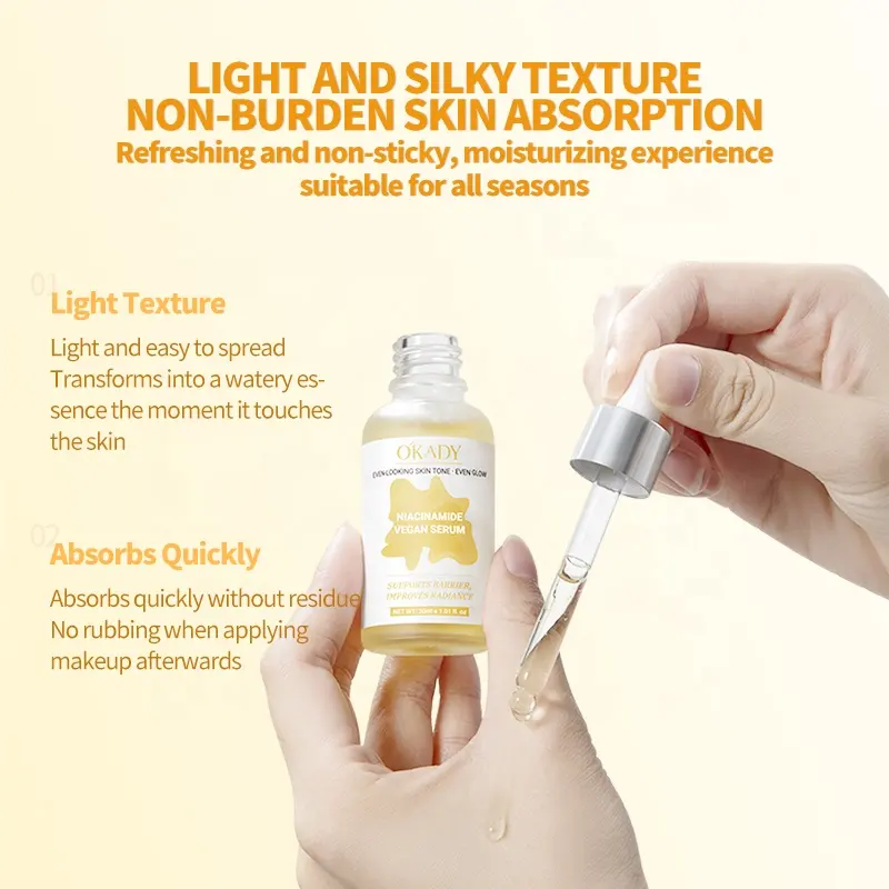 O'KADY Vegan Niacinamide & Sodium Hyaluronate Whitening Serum 30ml | Hydrating Anti-Aging | Minimize Pores & Fade Dark Spots OEM