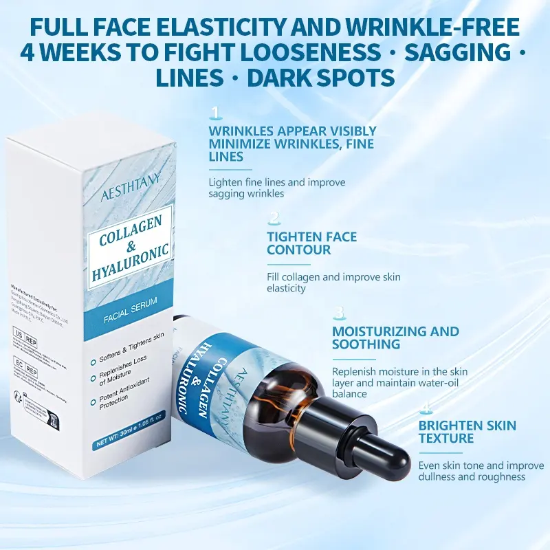 AESTHTANY Collagen Hyaluronic Acid Serum 30ml | Hydrating Firming Brightening | OEM ODM Anti-aging Facial Essence Supplier