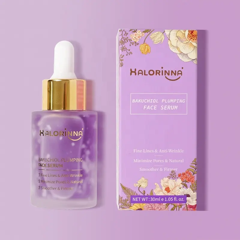 HALORINNA OEM Custom Bakuchiol Plumping Facial Serum 30ml Retinol Alternative Plumping Essence for Skin Care