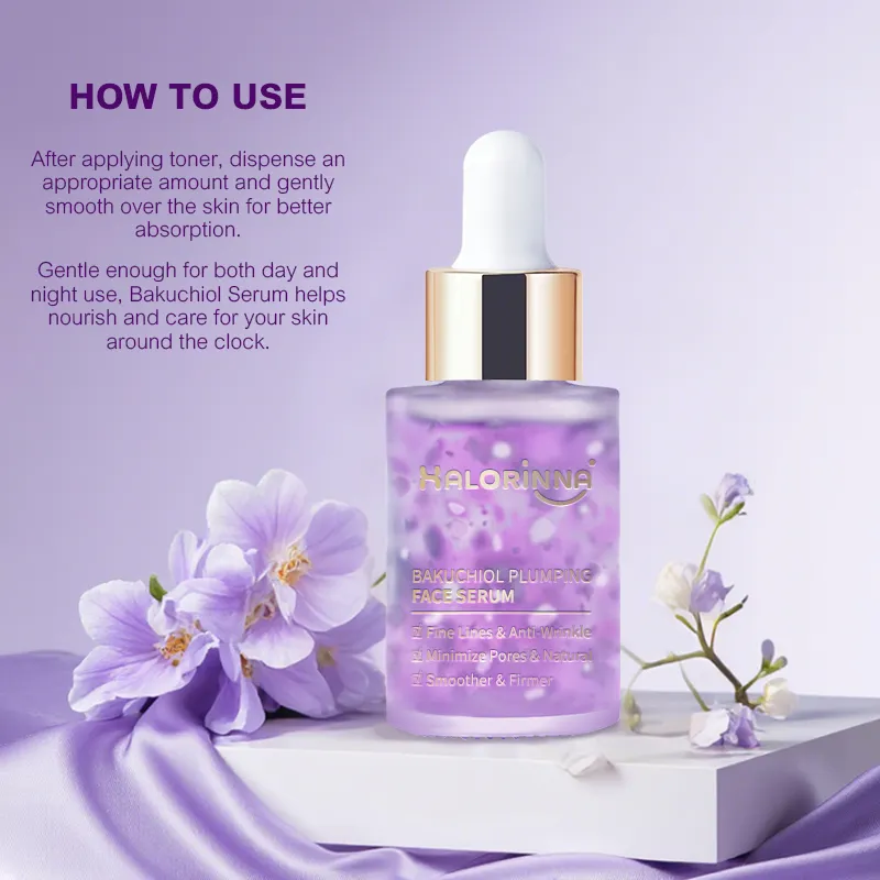 HALORINNA OEM Custom Bakuchiol Plumping Facial Serum 30ml Retinol Alternative Plumping Essence for Skin Care