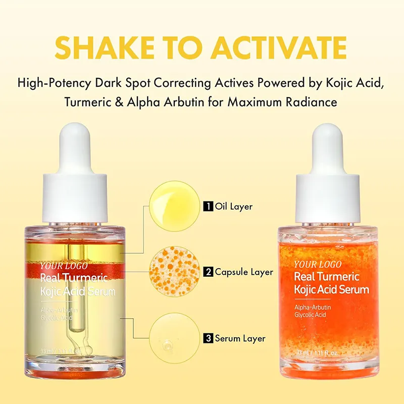 Premium Private Label Turmeric Kojic Acid 33ml Facial Essence for Balancing Uneven Tone and Brightening Dull Skin Daily Care OEM