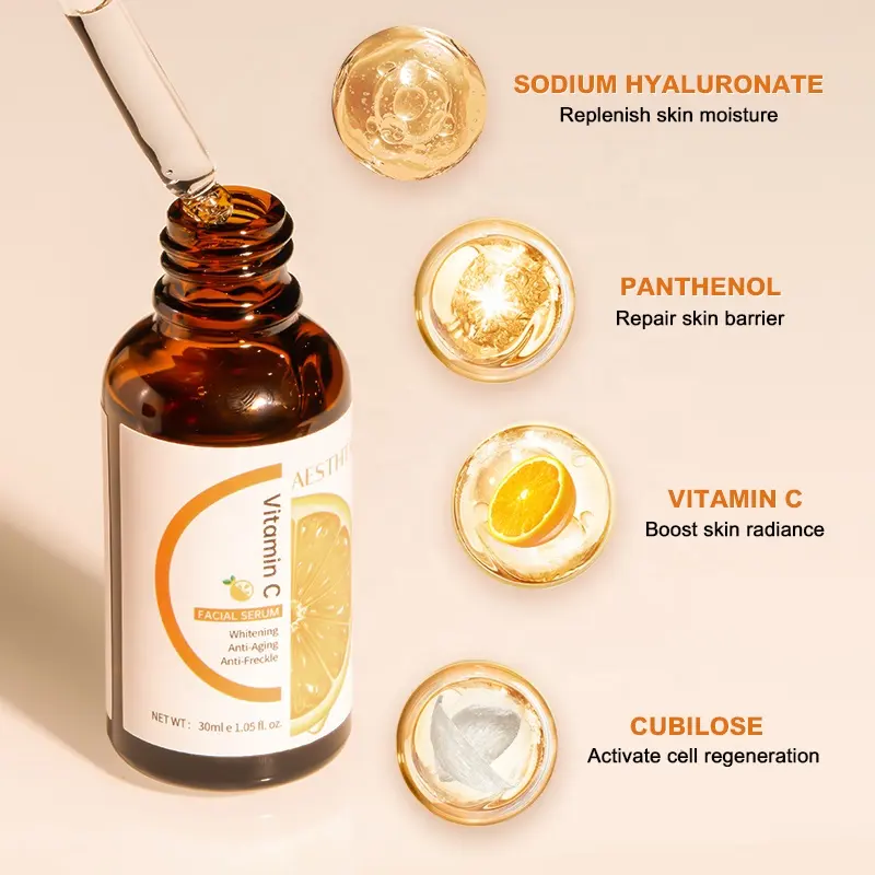 AESTHTANY 30ml Brightening VC Serum Hyaluronic Acid Deep Moisturize Revitalize Tired Sensitive Skin Post-Sun Calming Care OEM