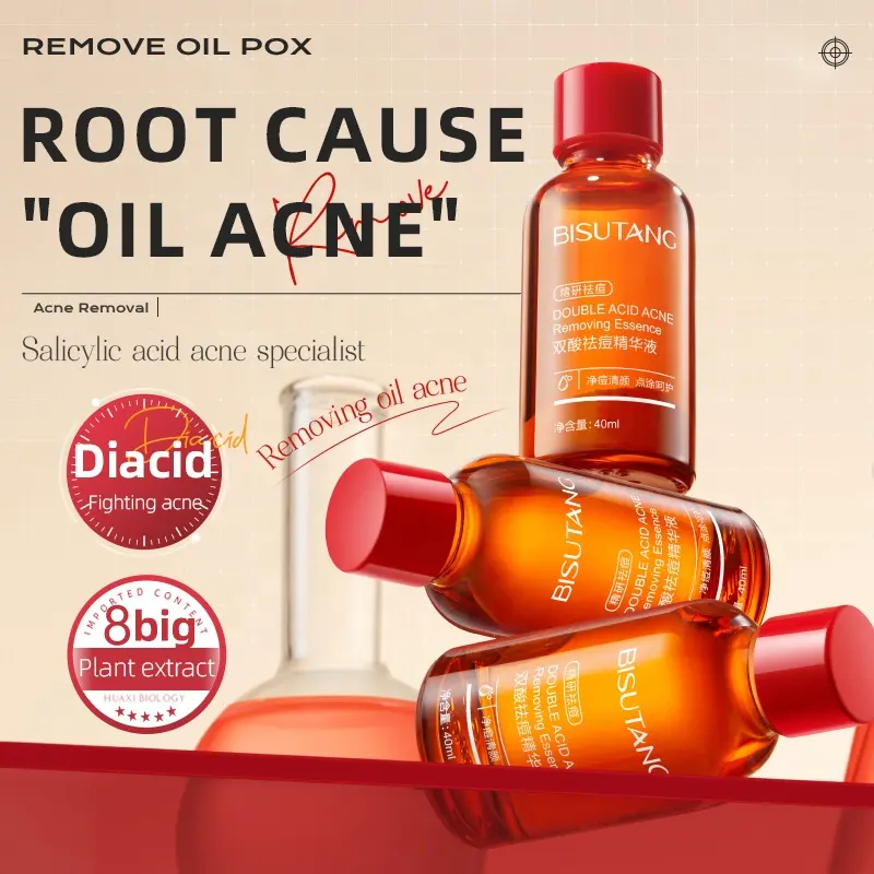OEM Double Acid Acne Serum Soothes Repairs Lightens Acne Marks Brightens Skin Tone Hydrates Moisturizes Essence