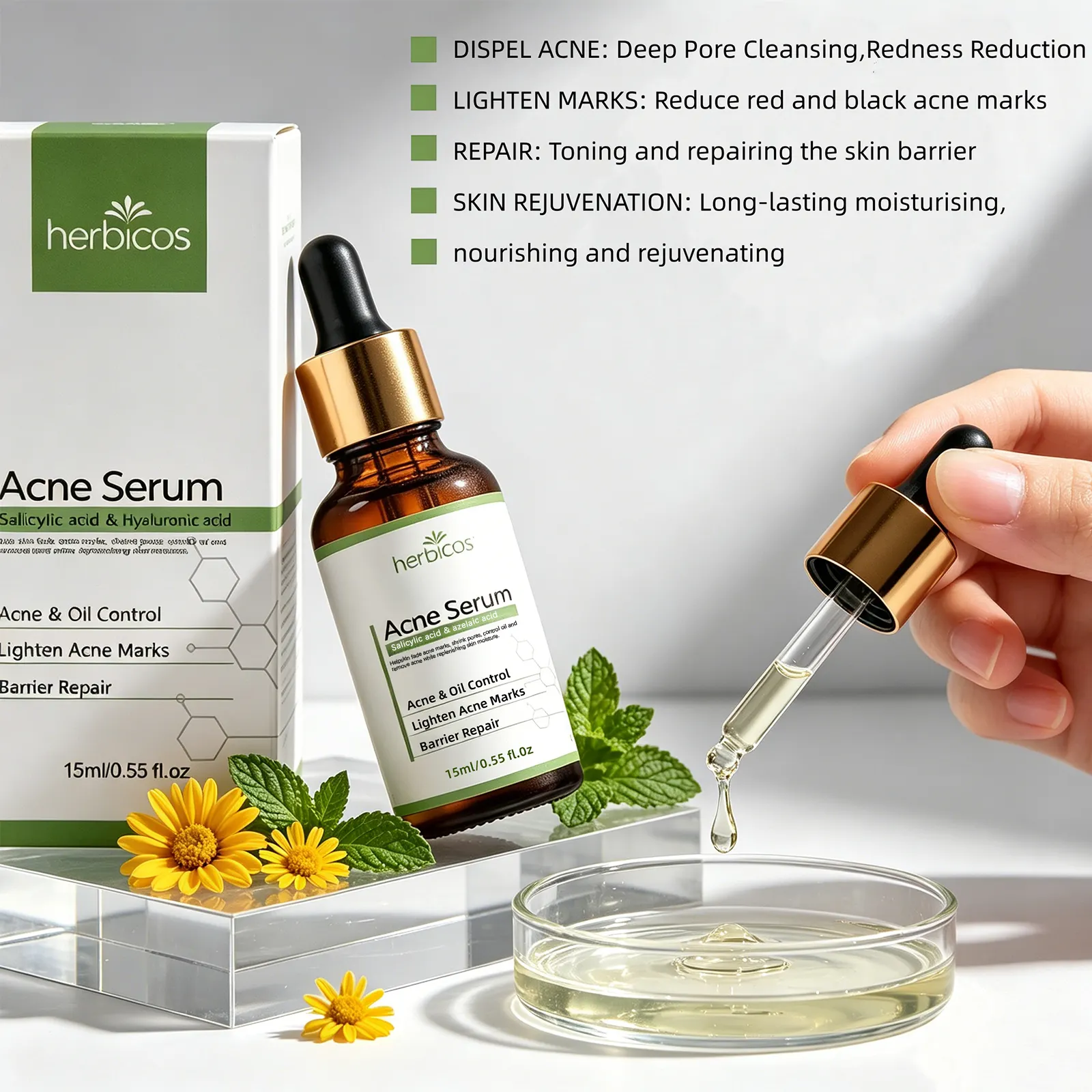 Private Label 2% Salicylic Acid Acne Serum Pimple Remover Natural Oil Control & Barrier Repair Essence Anti-Blemish Treatment