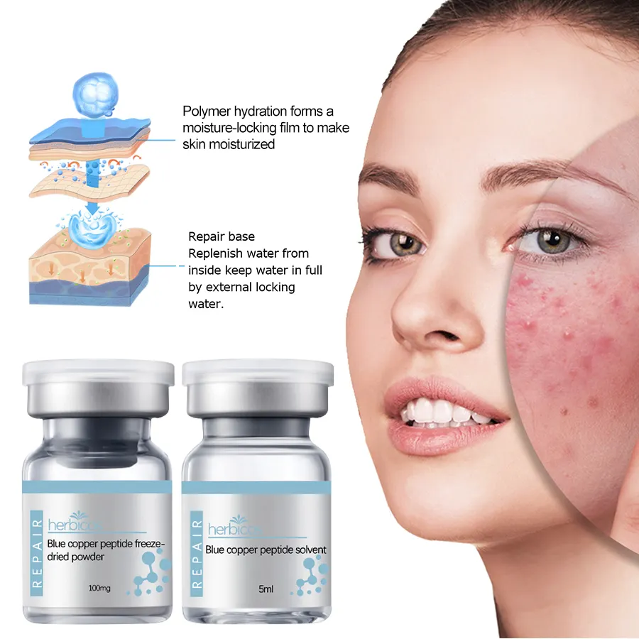 Copper Peptide Lyophilized Powder Skin Care Anti-aging Firming Repairing Facial Blue GHK-Cu Copper Peptide Serum Private Label
