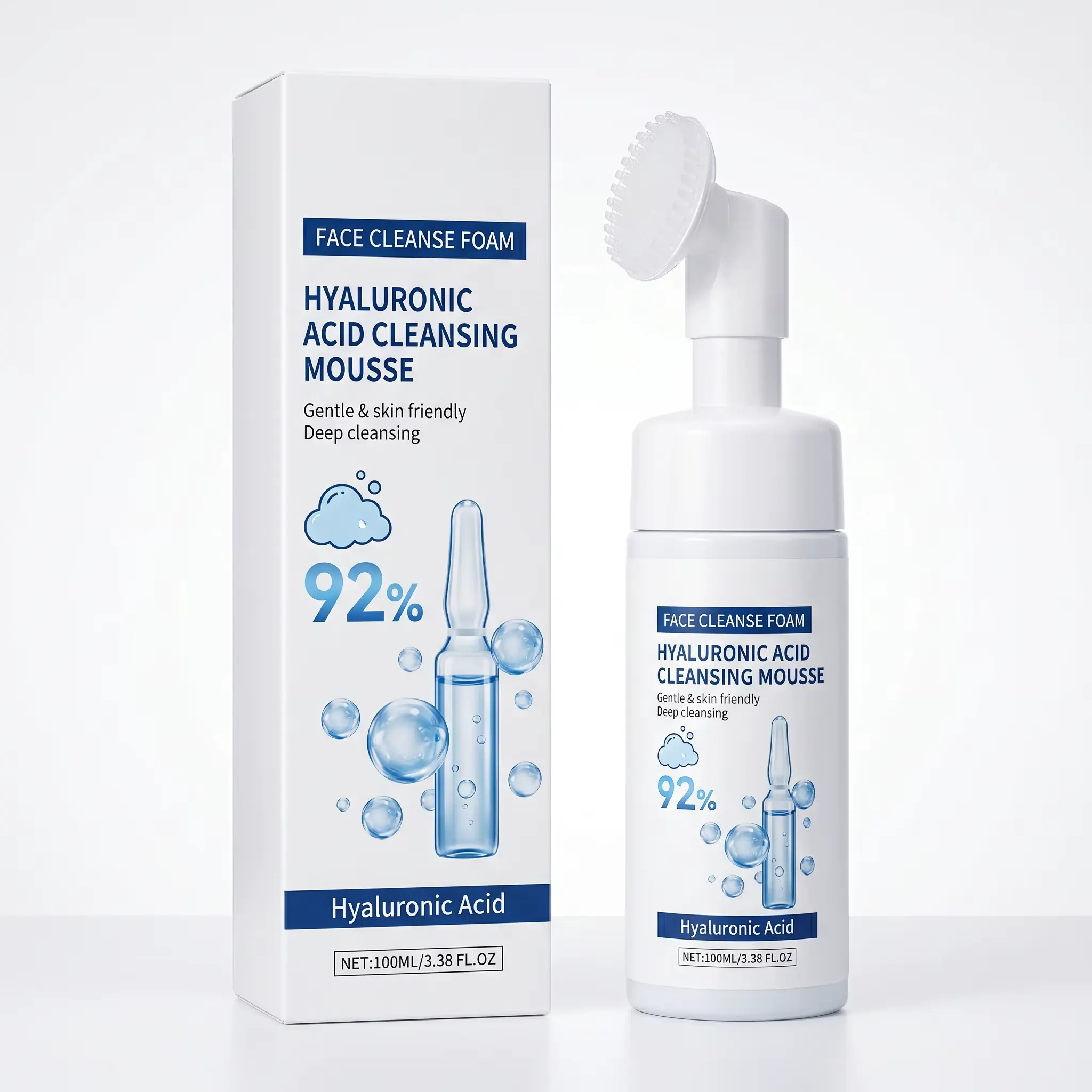 Multi-Molecular Hyaluronic Acid Foaming Facial Cleanser Amino Acid Hydrating Dry Sensitive Skin Moisturizing Face Wash Mousse