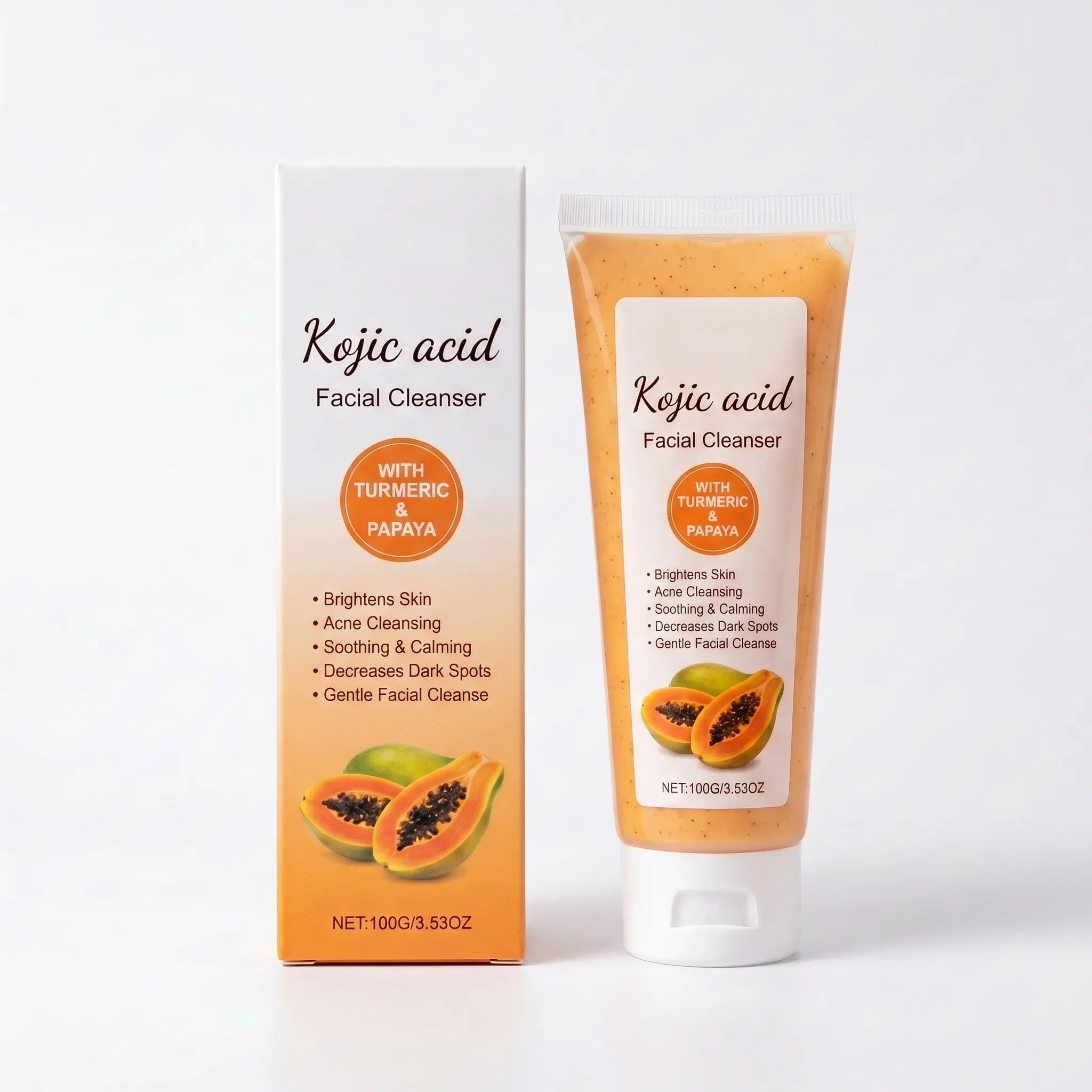 Kojic Acid Papaya Facial Cleanser Dark Spot Remover Brightening Deep Cleansing Oil Control Exfoliating Moisturizing Face Wash