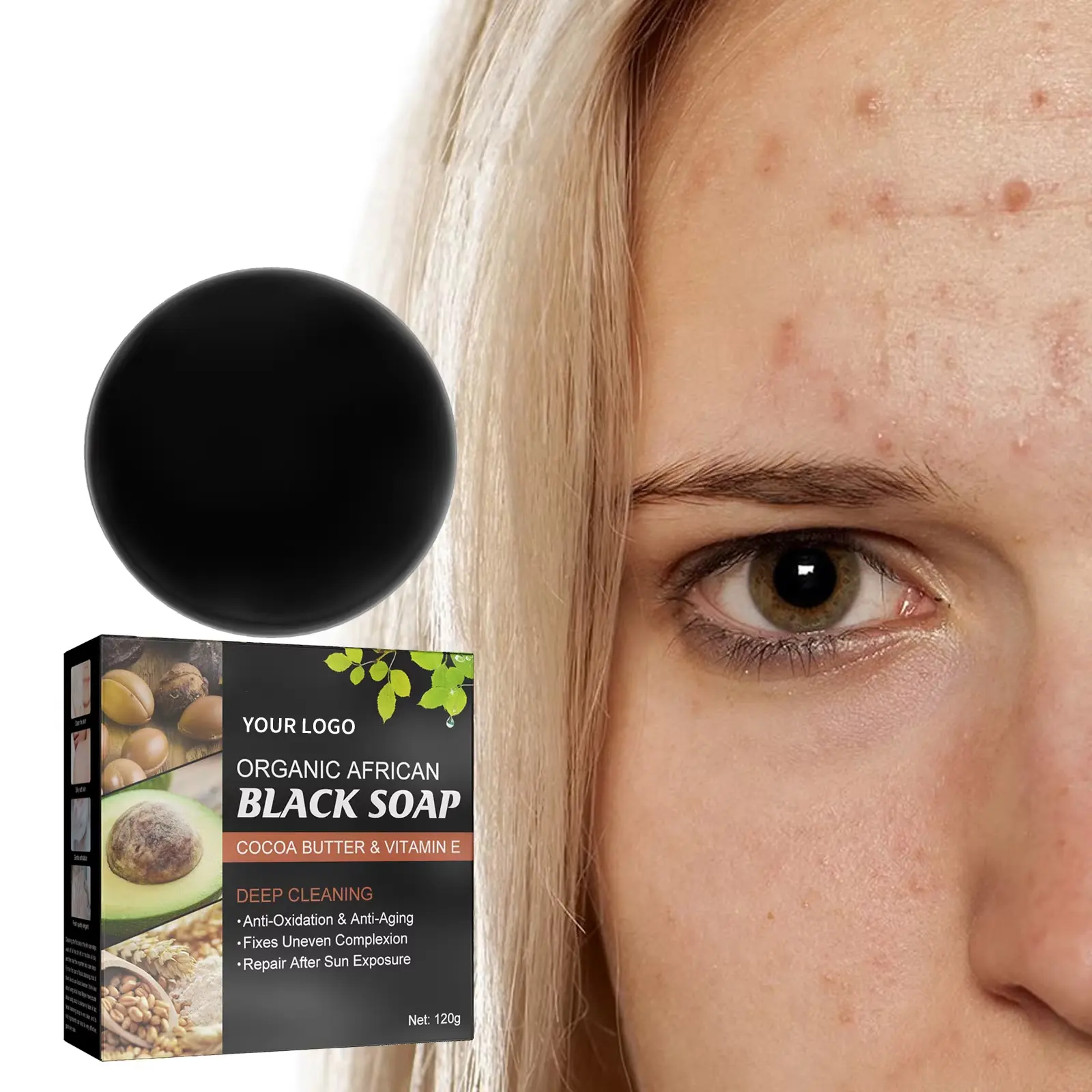 Private Label African Black Bath Soap Charcoal Acne Blackhead Removal Soap Skin Cleaning Care