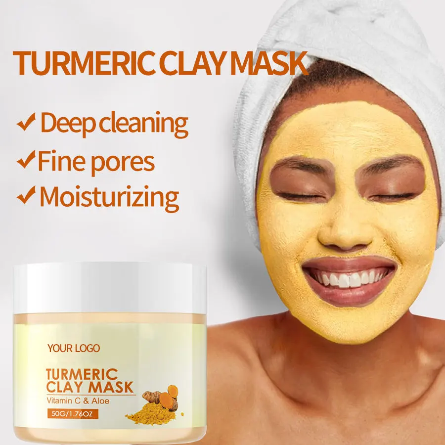 Herbicos Wholesale OEM Vitamin C Turmeric Clay Mask for Skin Lightening Whitening Acne Relief Purify Pores Blackheads