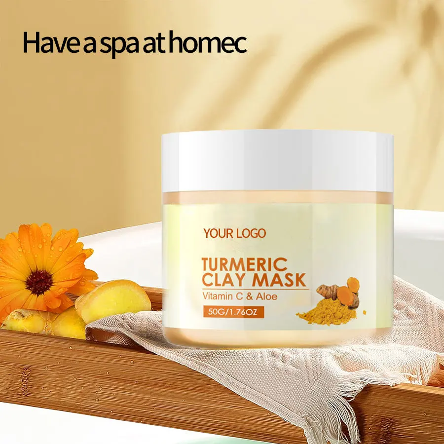 Herbicos Wholesale OEM Vitamin C Turmeric Clay Mask for Skin Lightening Whitening Acne Relief Purify Pores Blackheads