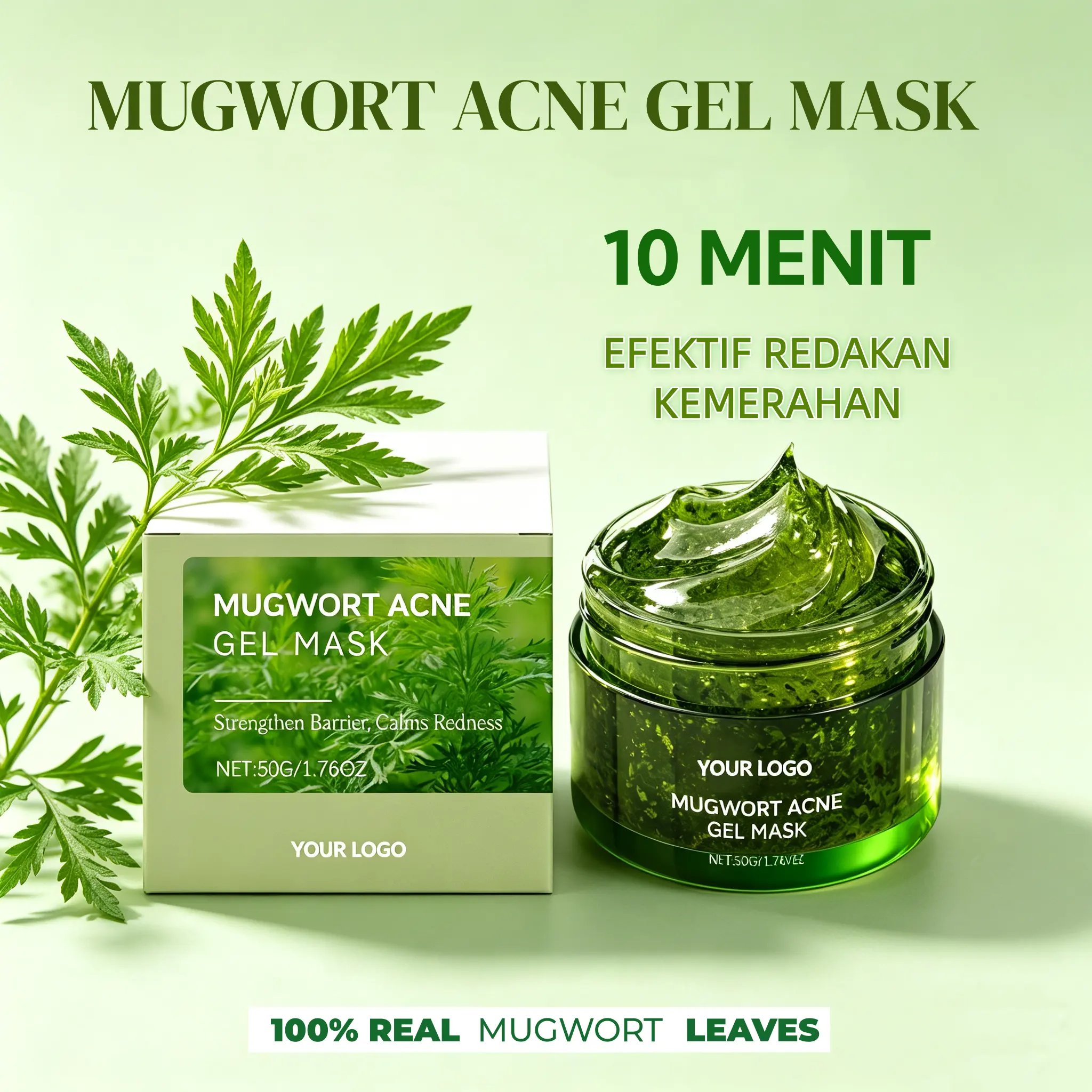 Private Label Mugwort Hydrogel Mask Soothing Anti-Acne Calming Artemisia Mask Gentle Exfoliating Deep Cleansing Wholesale OEM