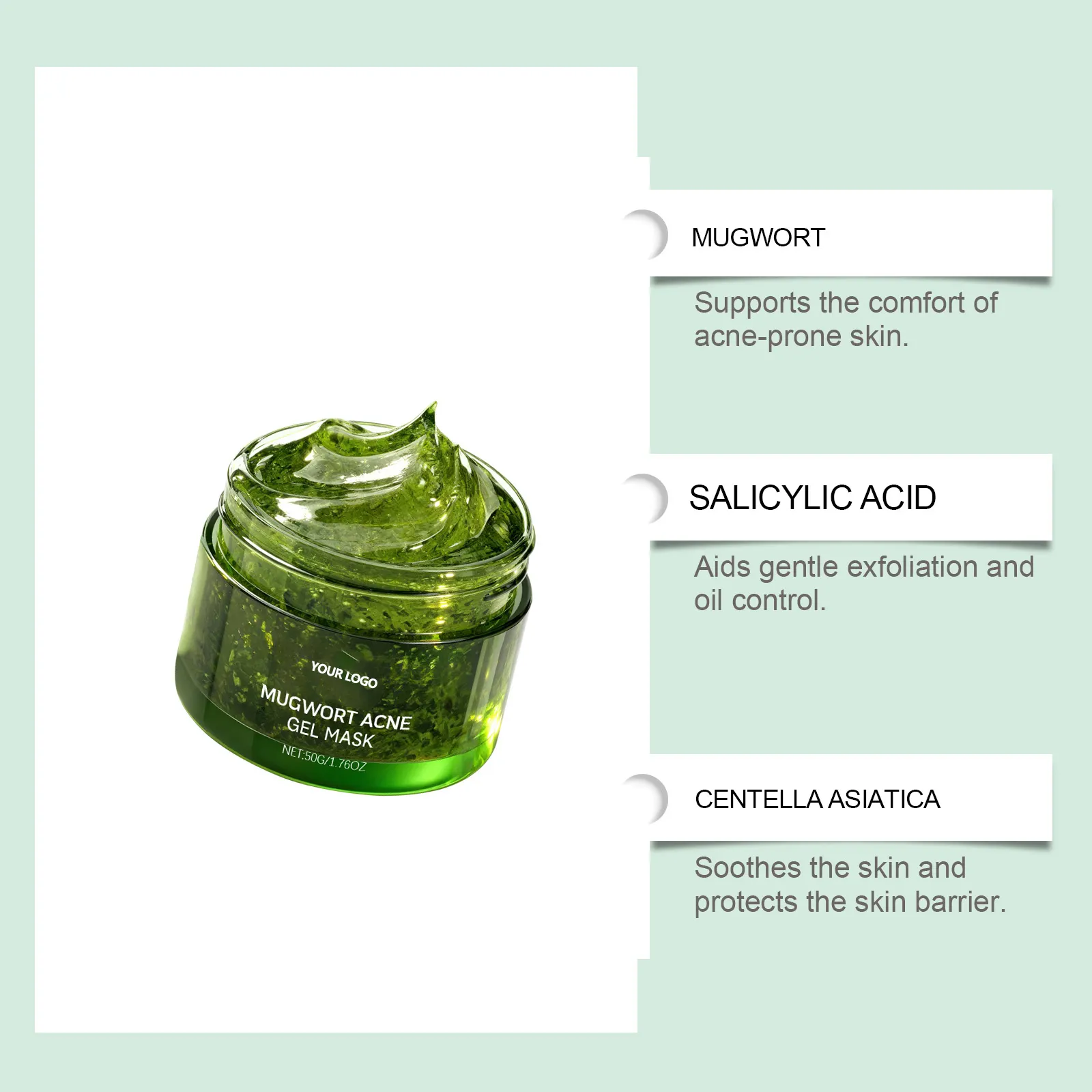 Private Label Mugwort Hydrogel Mask Soothing Anti-Acne Calming Artemisia Mask Gentle Exfoliating Deep Cleansing Wholesale OEM
