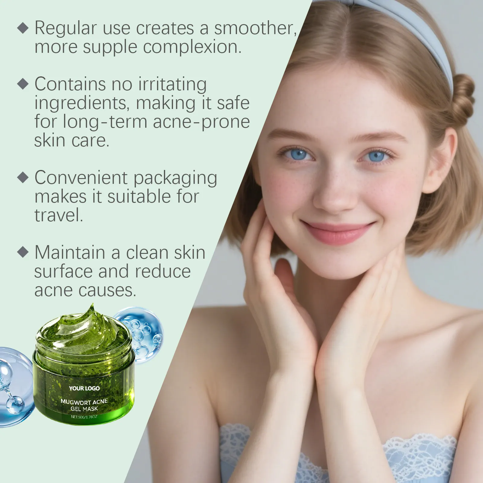 Private Label Mugwort Hydrogel Mask Soothing Anti-Acne Calming Artemisia Mask Gentle Exfoliating Deep Cleansing Wholesale OEM