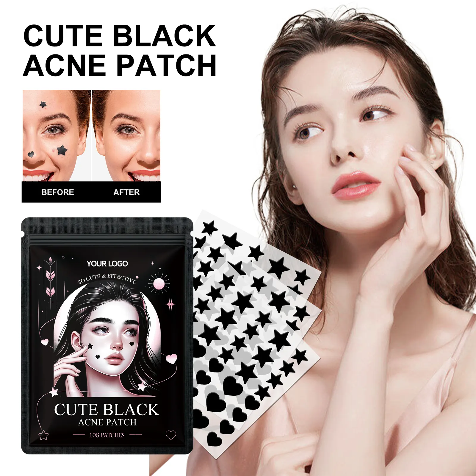 Custom logo Hydrocolloid Acne Patch Colorful Wound Dressings Personalized Star Stickers Pimple Patches Product Private Label OEM