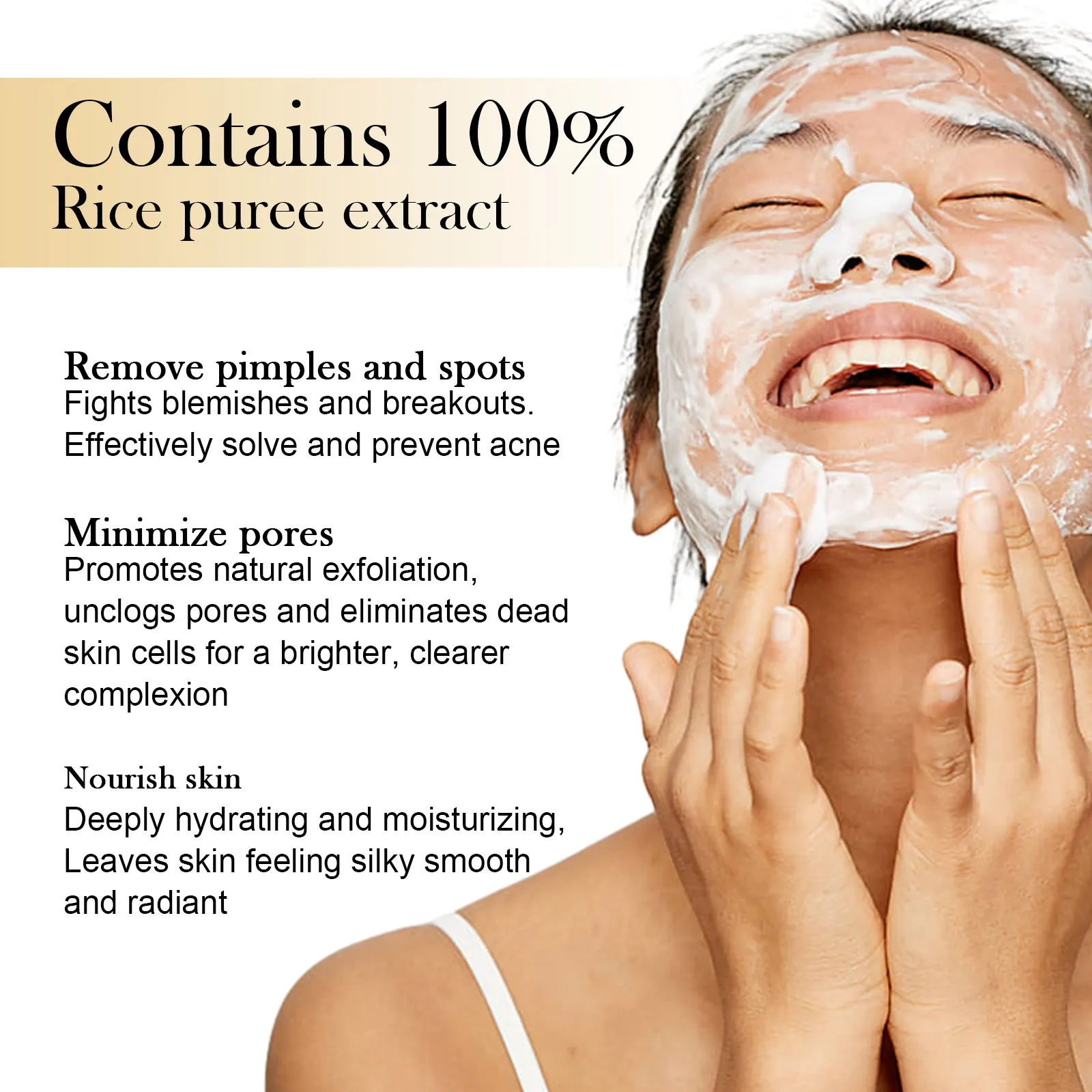 Private Label Natural Rice Slurry Facial Cleanser Anti Aging Exfoliate Shrink Pores Face Wash Foam Fights Blemishes Breakouts