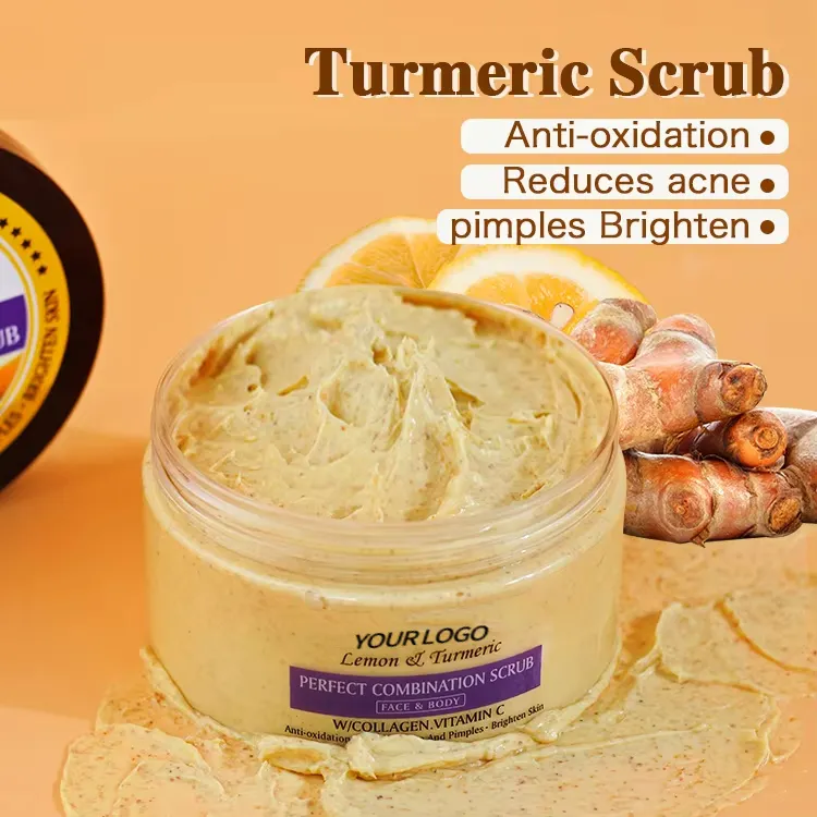 OEM Dead Skin Remover Natural Turmeric & Lemon Brightening Moisturizing Sugar Exfoliating Scrub for Face
