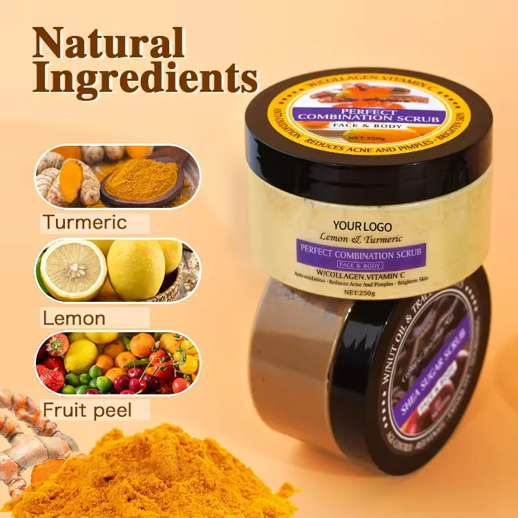 OEM Dead Skin Remover Natural Turmeric & Lemon Brightening Moisturizing Sugar Exfoliating Scrub for Face