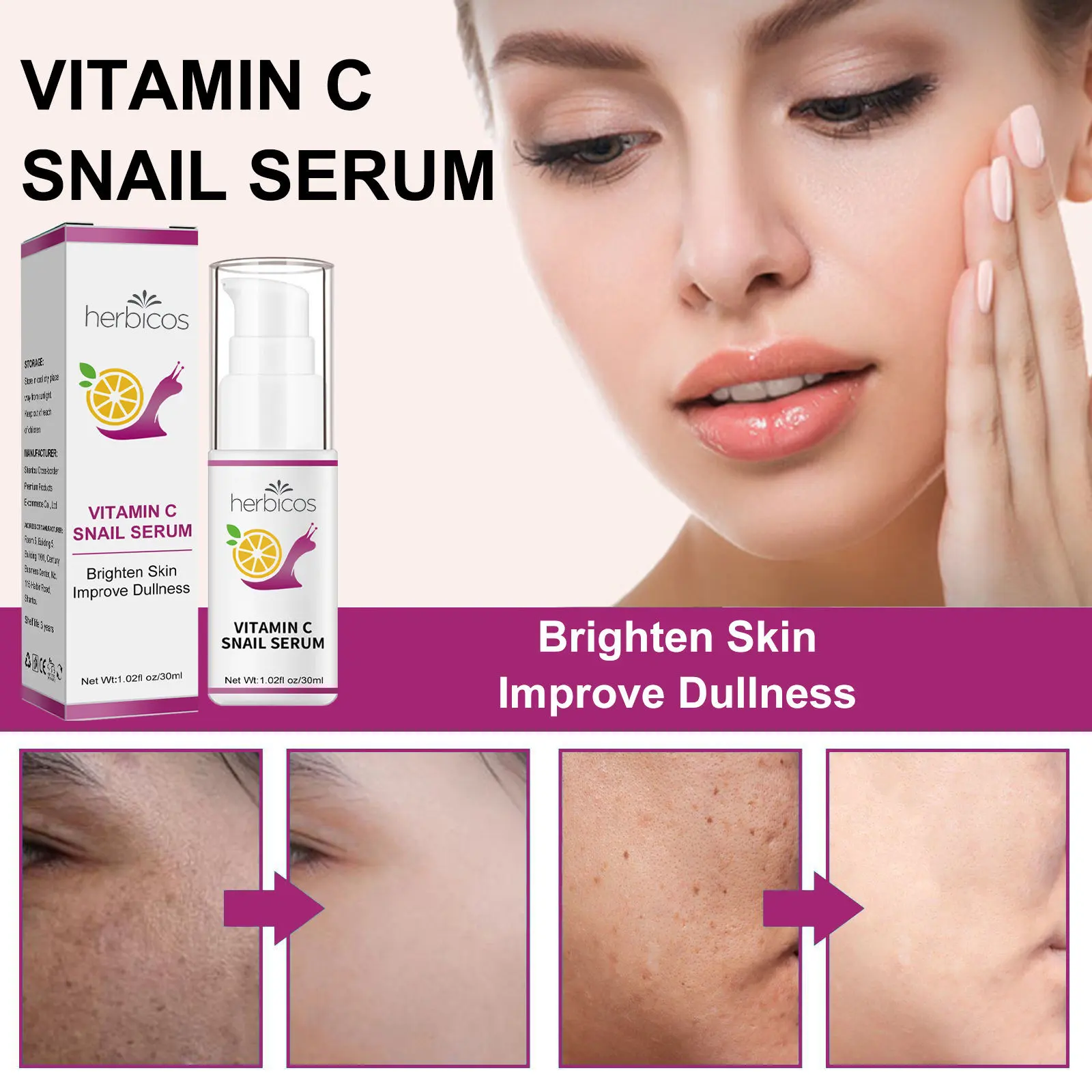Wholesale OEM ODM Korean Face Whitening Serum Skin Care Anti Aging Deeping Moisturizing Snail Serum Vitamin C Face Serum