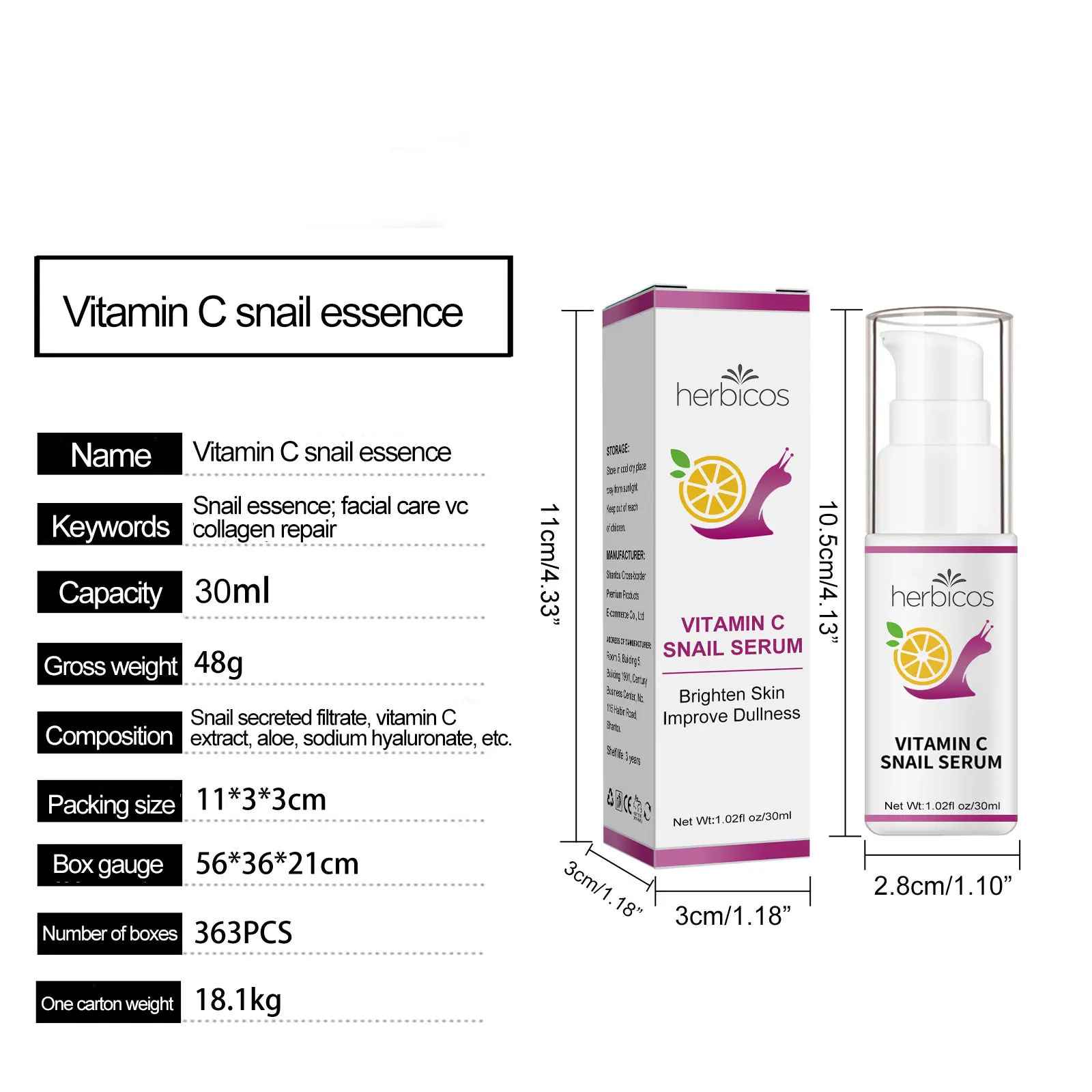 Wholesale OEM ODM Korean Face Whitening Serum Skin Care Anti Aging Deeping Moisturizing Snail Serum Vitamin C Face Serum