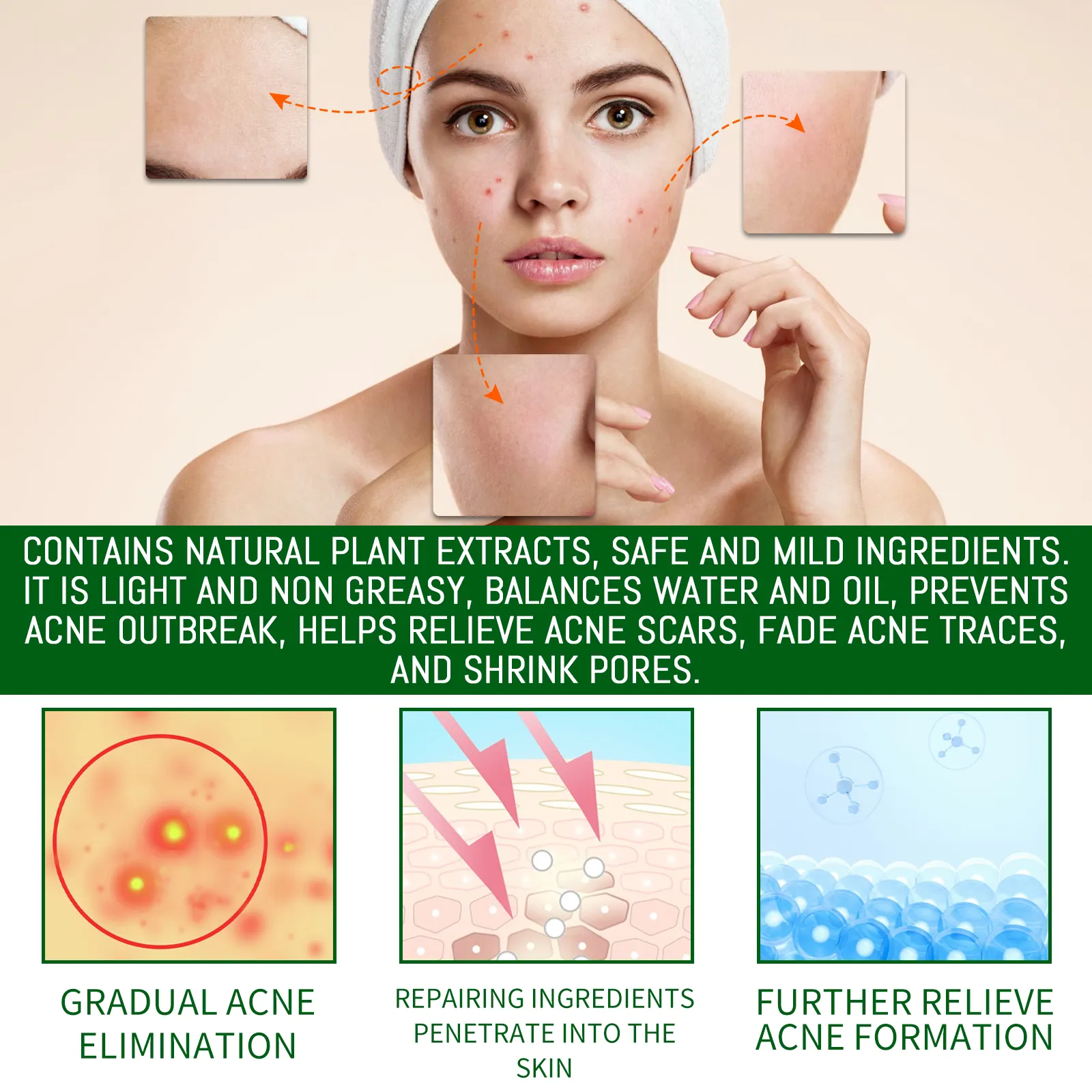 Wholesale Double Effect Acne Removing Serum Private Label Organic Oil Control Exfoliating Repair Acne Repair Face Serum