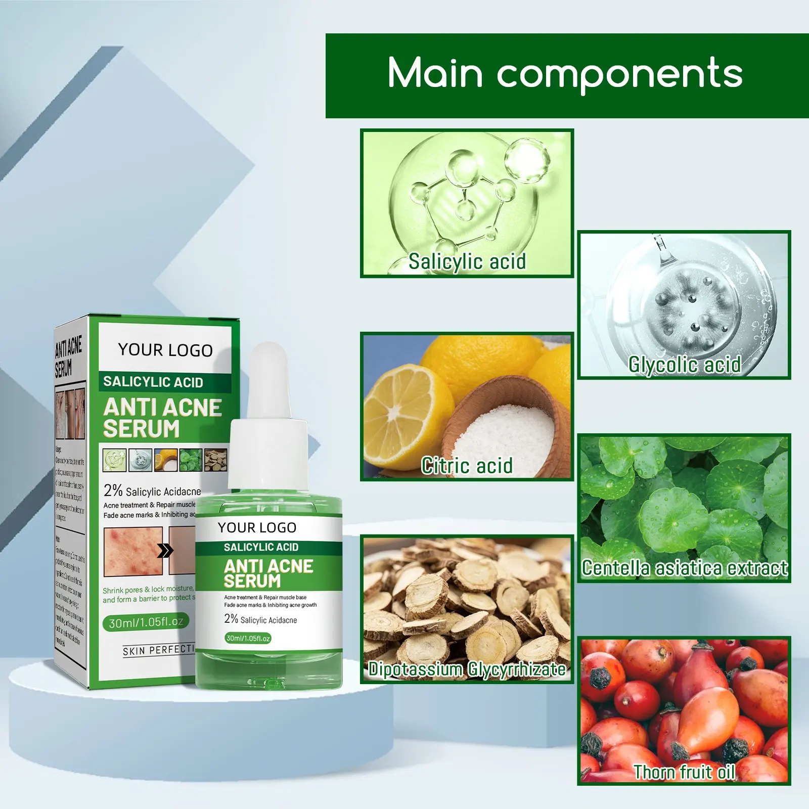 Wholesale Double Effect Acne Removing Serum Private Label Organic Oil Control Exfoliating Repair Acne Repair Face Serum