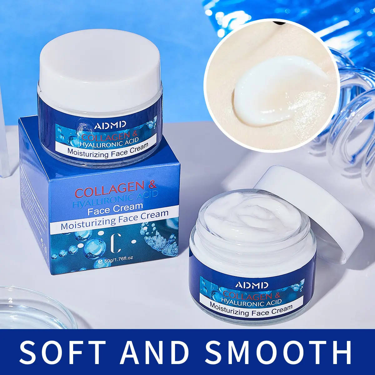Private Label OEM Collagen & Hyaluronic Acid Face Cream Moisturizer with Shea Butter & Vitamin for All Skin Types Skin Whitening
