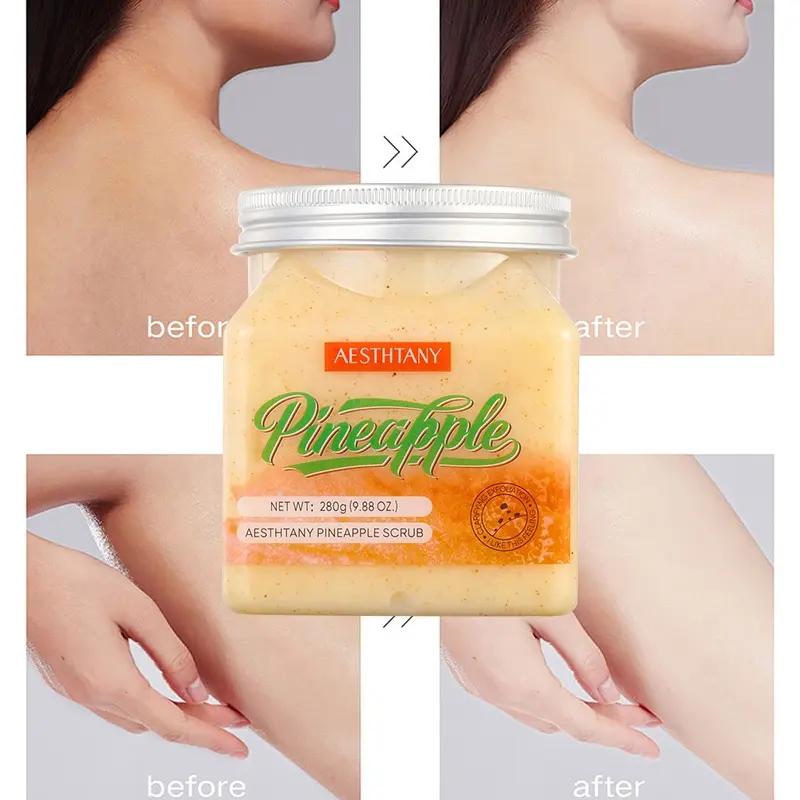AESTHTANY Pineapple Fruit Body Scrub Gentle Exfoliator Nourish Rough Skin Brighten Dull Complexion Post-Shower SkinCare