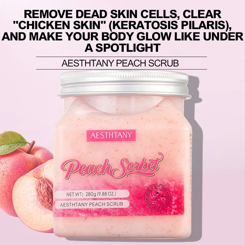 AESTHTANY 280g Peach Body Facial Scrub Exfoliating Organic All Skin Types Deep Cleansing Nourishing OEM