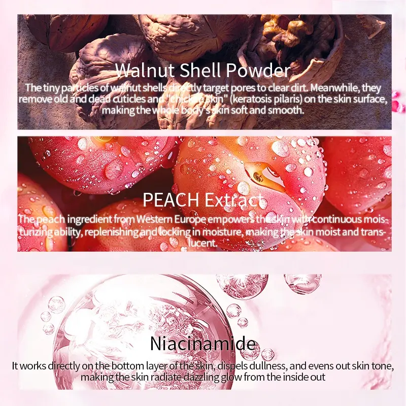 AESTHTANY 280g Peach Body Facial Scrub Exfoliating Organic All Skin Types Deep Cleansing Nourishing OEM